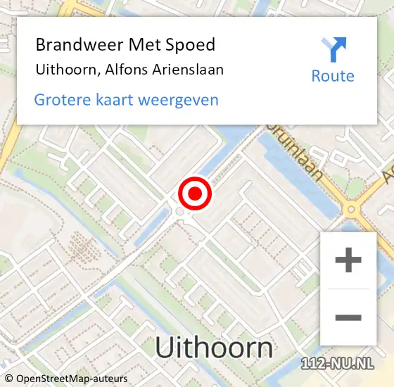 Locatie op kaart van de 112 melding: Brandweer Met Spoed Naar Uithoorn, Alfons Arienslaan op 9 februari 2020 15:42