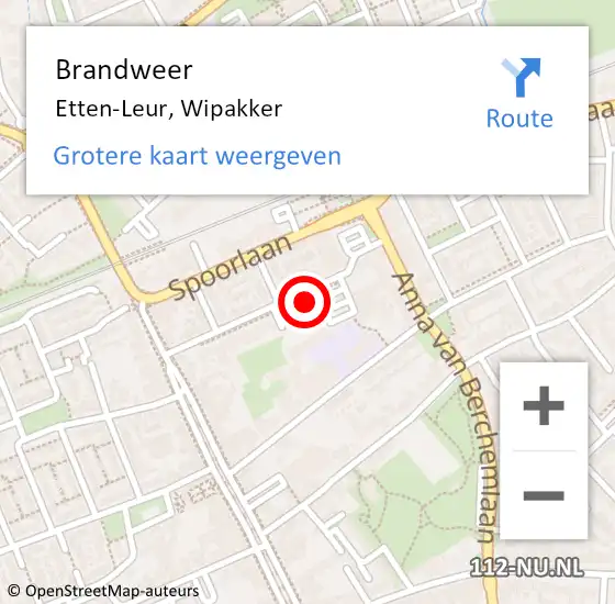 Locatie op kaart van de 112 melding: Brandweer Etten-Leur, Wipakker op 9 februari 2020 15:49