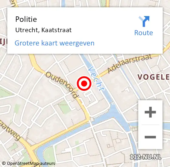 Locatie op kaart van de 112 melding: Politie Utrecht, Kaatstraat op 9 februari 2020 15:53