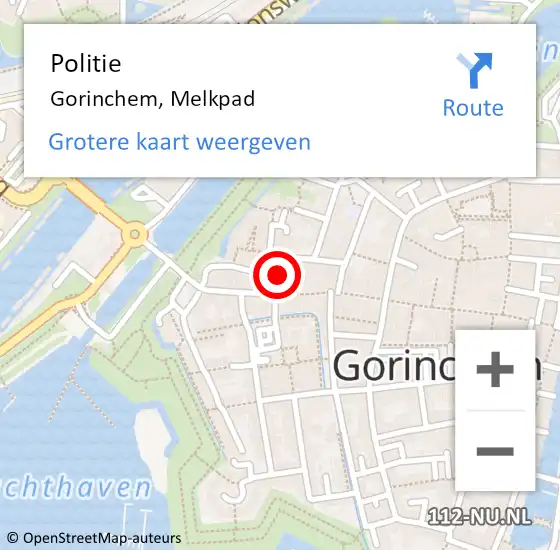 Locatie op kaart van de 112 melding: Politie Gorinchem, Melkpad op 9 februari 2020 15:58