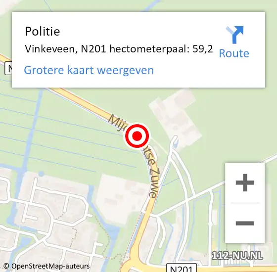 Locatie op kaart van de 112 melding: Politie Vinkeveen, N201 hectometerpaal: 59,2 op 9 februari 2020 16:05