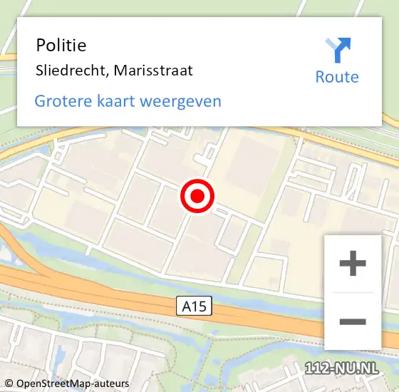 Locatie op kaart van de 112 melding: Politie Sliedrecht, Marisstraat op 9 februari 2020 16:11