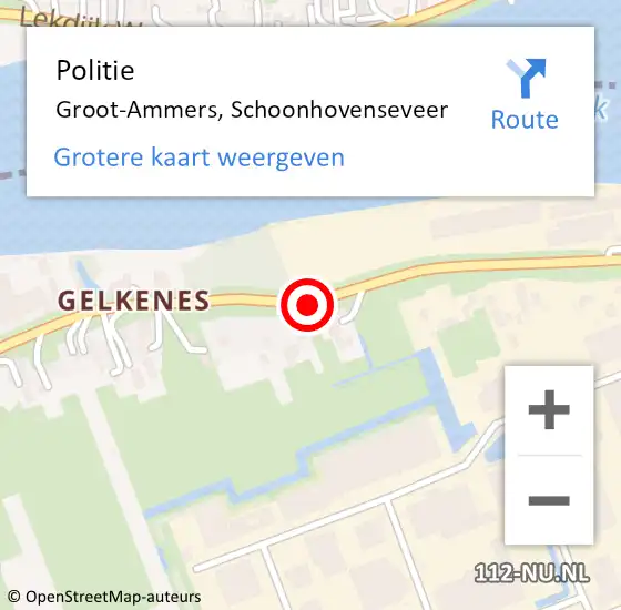 Locatie op kaart van de 112 melding: Politie Groot-Ammers, Schoonhovenseveer op 9 februari 2020 16:11