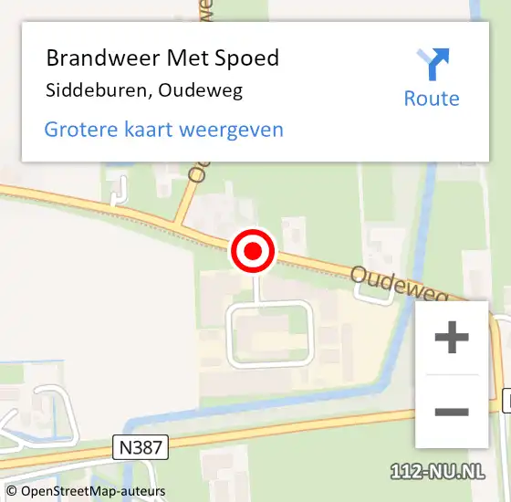 Locatie op kaart van de 112 melding: Brandweer Met Spoed Naar Siddeburen, Oudeweg op 9 februari 2020 16:26