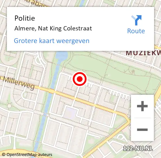 Locatie op kaart van de 112 melding: Politie Almere, Nat King Colestraat op 9 februari 2020 16:38