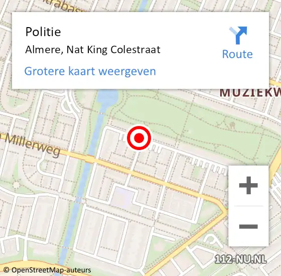 Locatie op kaart van de 112 melding: Politie Almere, Nat King Colestraat op 9 februari 2020 16:39