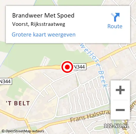 Locatie op kaart van de 112 melding: Brandweer Met Spoed Naar Voorst, Rijksstraatweg op 9 februari 2020 16:42