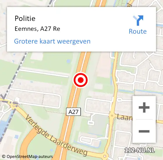 Locatie op kaart van de 112 melding: Politie Eemnes, A27 Re op 9 februari 2020 16:46