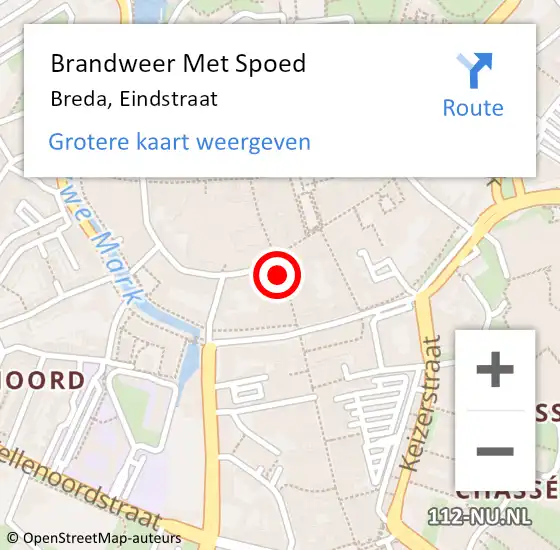 Locatie op kaart van de 112 melding: Brandweer Met Spoed Naar Breda, Eindstraat op 9 februari 2020 16:47