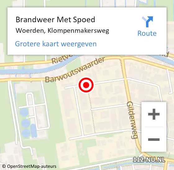 Locatie op kaart van de 112 melding: Brandweer Met Spoed Naar Woerden, Klompenmakersweg op 9 februari 2020 17:11