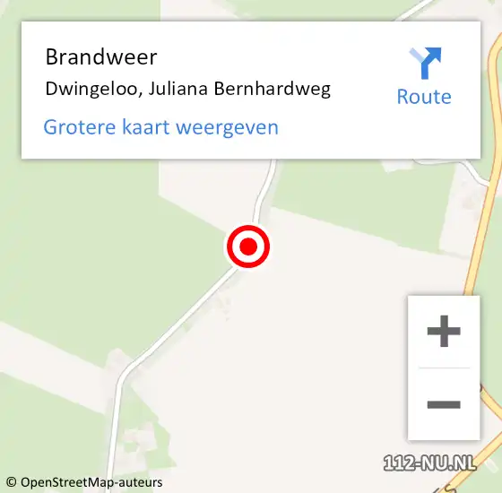 Locatie op kaart van de 112 melding: Brandweer Dwingeloo, Juliana Bernhardweg op 9 februari 2020 17:32