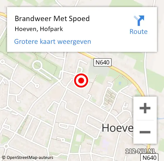 Locatie op kaart van de 112 melding: Brandweer Met Spoed Naar Hoeven, Hofpark op 9 februari 2020 17:35