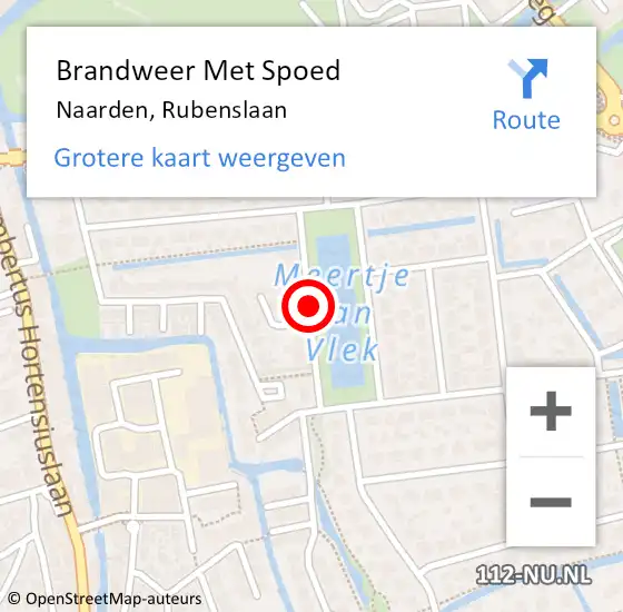 Locatie op kaart van de 112 melding: Brandweer Met Spoed Naar Naarden, Rubenslaan op 9 februari 2020 17:48