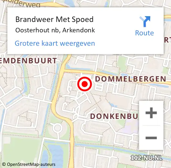 Locatie op kaart van de 112 melding: Brandweer Met Spoed Naar Oosterhout nb, Arkendonk op 9 februari 2020 18:11