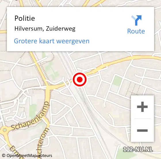 Locatie op kaart van de 112 melding: Politie Hilversum, Zuiderweg op 9 februari 2020 18:35