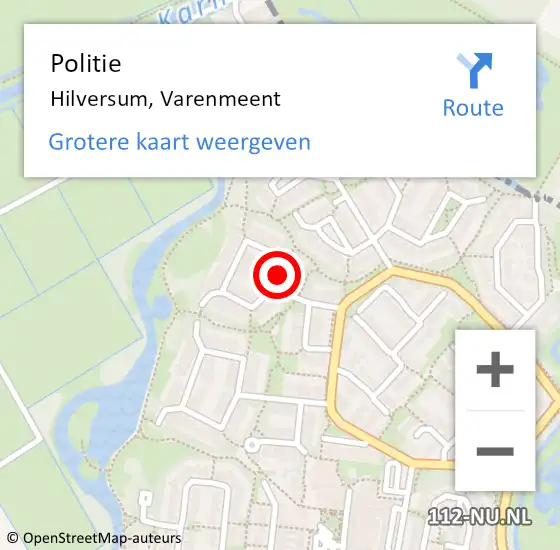 Locatie op kaart van de 112 melding: Politie Hilversum, Varenmeent op 9 februari 2020 18:54