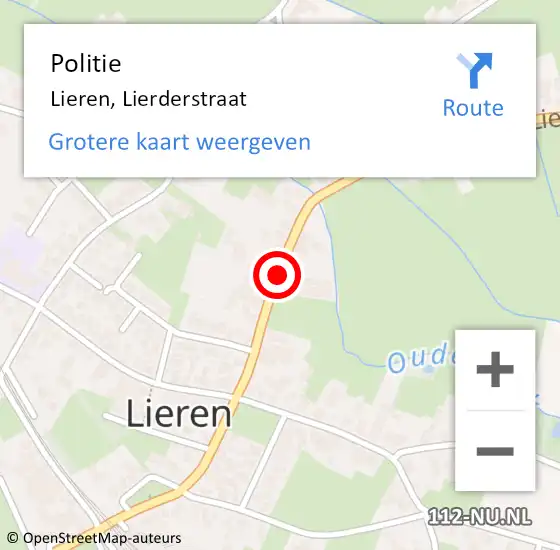 Locatie op kaart van de 112 melding: Politie Lieren, Lierderstraat op 9 februari 2020 19:31