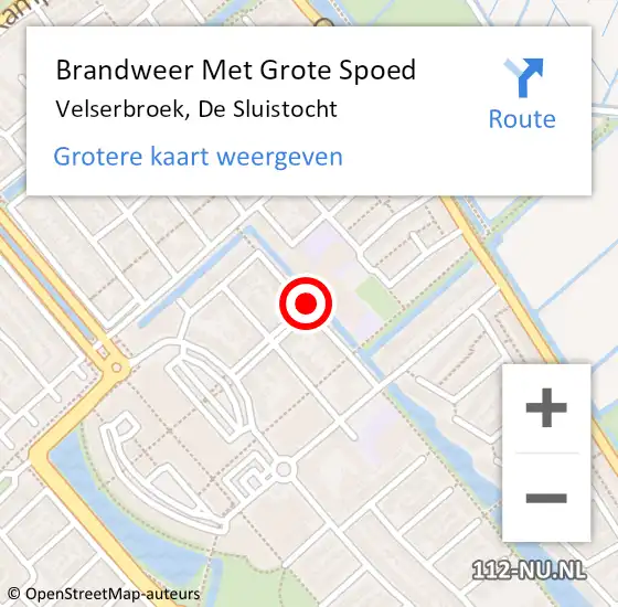 Locatie op kaart van de 112 melding: Brandweer Met Grote Spoed Naar Velserbroek, De Sluistocht op 9 februari 2020 19:47