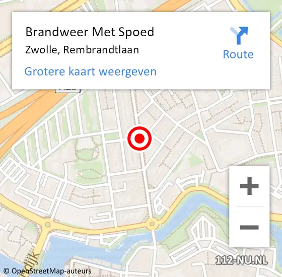 Locatie op kaart van de 112 melding: Brandweer Met Spoed Naar Zwolle, Rembrandtlaan op 9 februari 2020 19:51