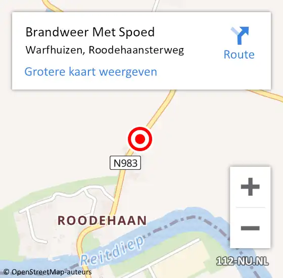 Locatie op kaart van de 112 melding: Brandweer Met Spoed Naar Warfhuizen, Roodehaansterweg op 9 februari 2020 20:02