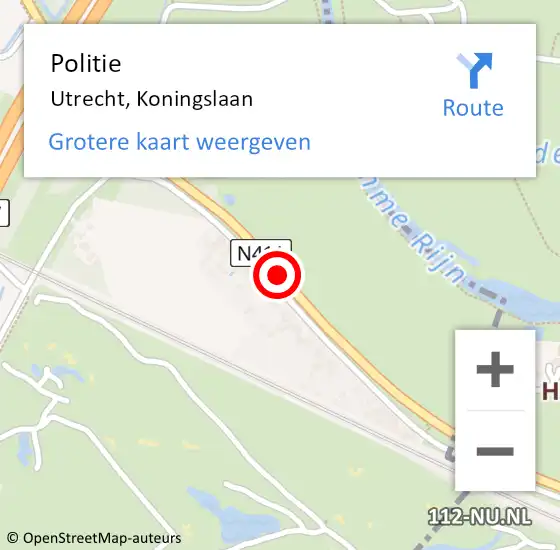 Locatie op kaart van de 112 melding: Politie Utrecht, Koningslaan op 9 februari 2020 20:06