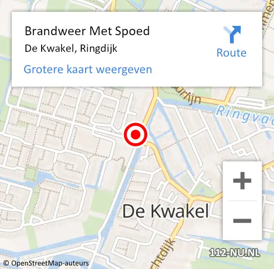 Locatie op kaart van de 112 melding: Brandweer Met Spoed Naar De Kwakel, Ringdijk op 9 februari 2020 20:39