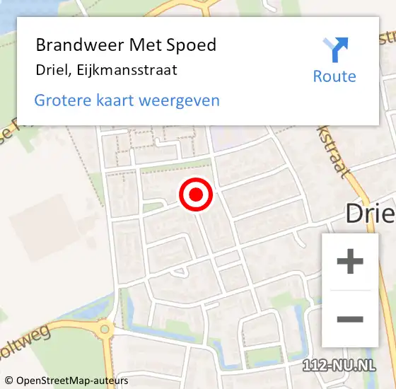 Locatie op kaart van de 112 melding: Brandweer Met Spoed Naar Driel, Eijkmansstraat op 9 februari 2020 21:18