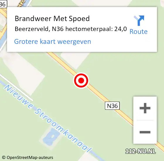 Locatie op kaart van de 112 melding: Brandweer Met Spoed Naar Beerzerveld, N36 hectometerpaal: 24,0 op 9 februari 2020 21:58