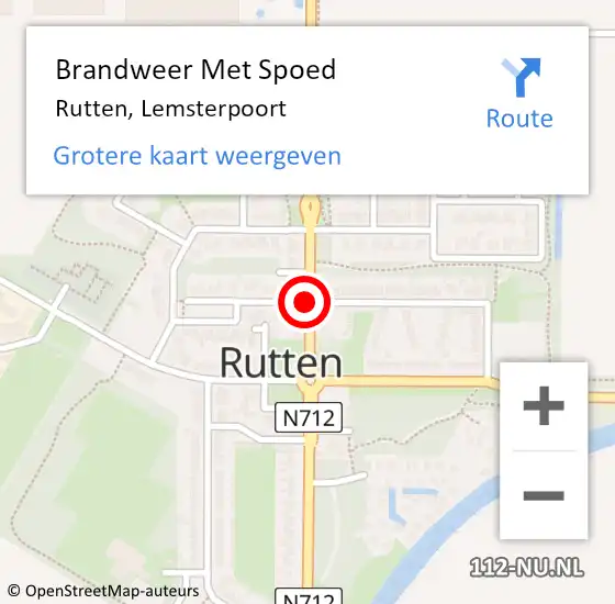 Locatie op kaart van de 112 melding: Brandweer Met Spoed Naar Rutten, Lemsterpoort op 9 februari 2020 22:00