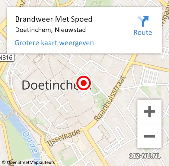 Locatie op kaart van de 112 melding: Brandweer Met Spoed Naar Doetinchem, Nieuwstad op 9 februari 2020 22:44