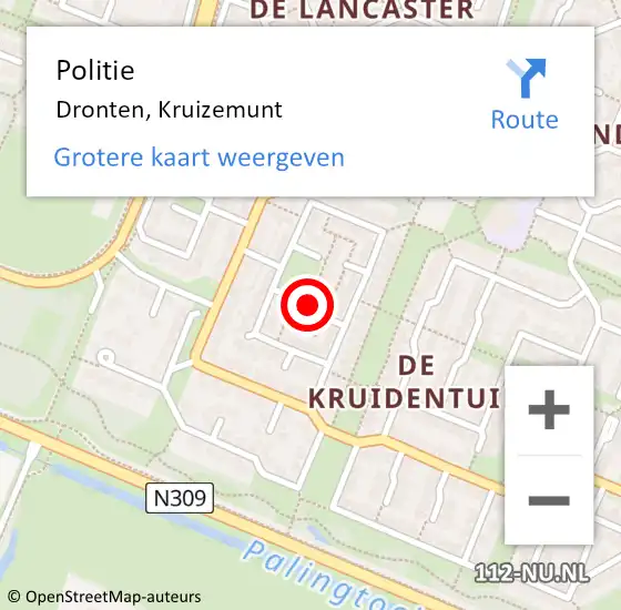 Locatie op kaart van de 112 melding: Politie Dronten, Kruizemunt op 9 februari 2020 23:09