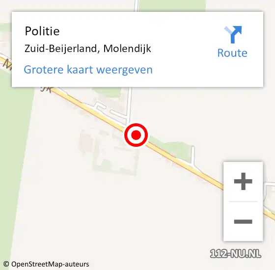 Locatie op kaart van de 112 melding: Politie Zuid-Beijerland, Molendijk op 9 februari 2020 23:16