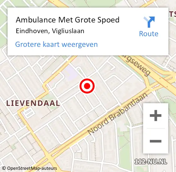 Locatie op kaart van de 112 melding: Ambulance Met Grote Spoed Naar Eindhoven, Vigliuslaan op 9 februari 2020 23:17