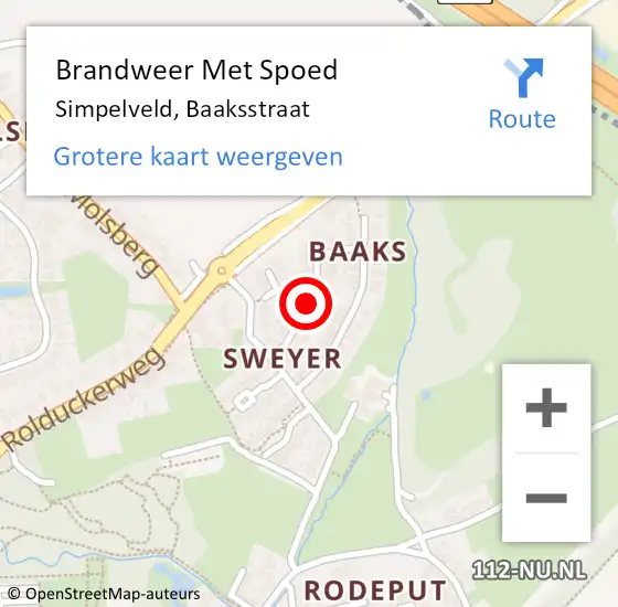 Locatie op kaart van de 112 melding: Brandweer Met Spoed Naar Simpelveld, Baaksstraat op 9 februari 2020 23:26