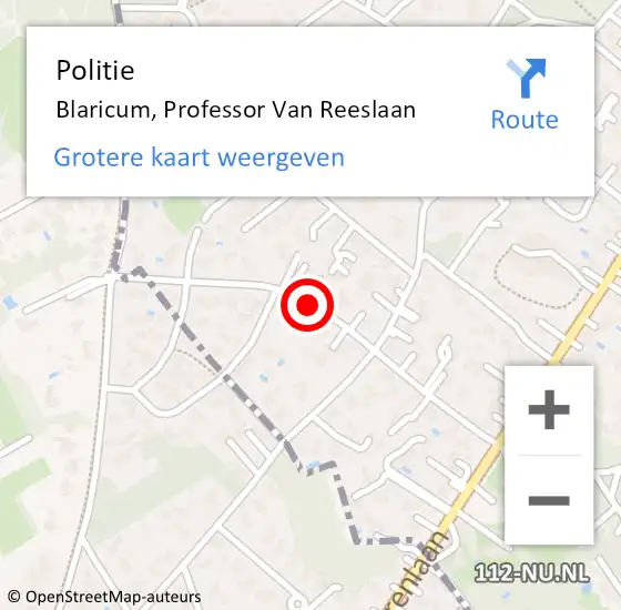 Locatie op kaart van de 112 melding: Politie Blaricum, Professor Van Reeslaan op 9 februari 2020 23:46