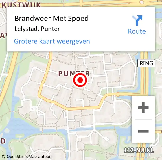 Locatie op kaart van de 112 melding: Brandweer Met Spoed Naar Lelystad, Punter op 10 februari 2020 00:01