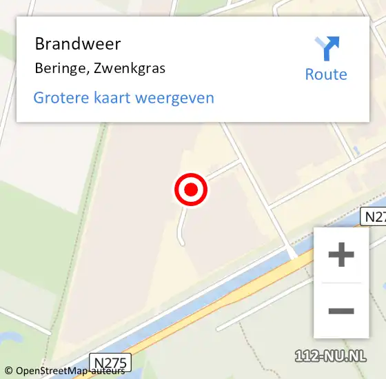 Locatie op kaart van de 112 melding: Brandweer Beringe, Zwenkgras op 10 februari 2020 00:51