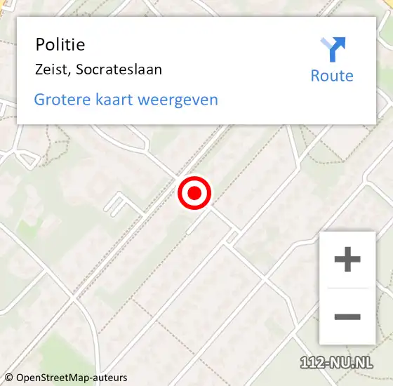 Locatie op kaart van de 112 melding: Politie Zeist, Socrateslaan op 10 februari 2020 04:06