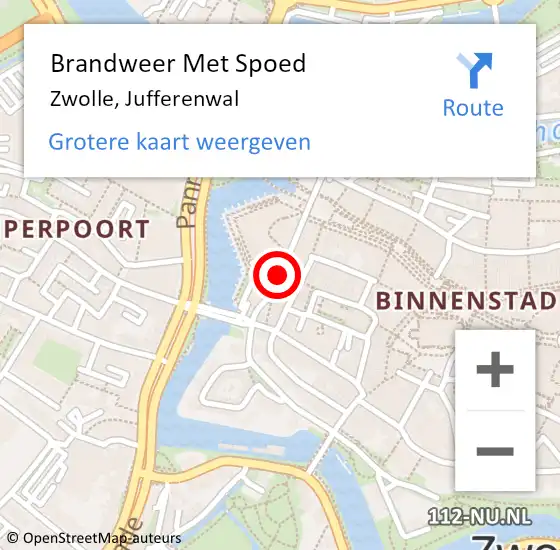 Locatie op kaart van de 112 melding: Brandweer Met Spoed Naar Zwolle, Jufferenwal op 10 februari 2020 04:54