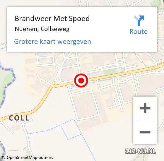 Locatie op kaart van de 112 melding: Brandweer Met Spoed Naar Nuenen, Collseweg op 10 februari 2020 06:28