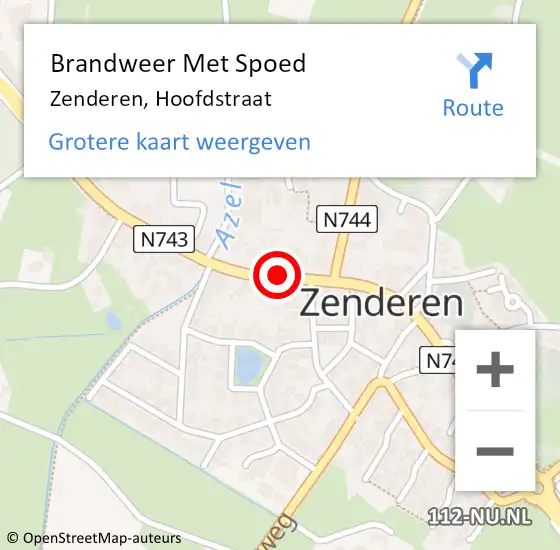 Locatie op kaart van de 112 melding: Brandweer Met Spoed Naar Zenderen, Hoofdstraat op 10 februari 2020 07:07