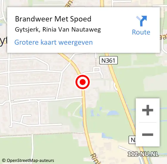 Locatie op kaart van de 112 melding: Brandweer Met Spoed Naar Gytsjerk, Rinia Van Nautaweg op 10 februari 2020 07:29