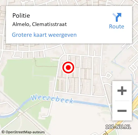 Locatie op kaart van de 112 melding: Politie Almelo, Clematisstraat op 10 februari 2020 07:33