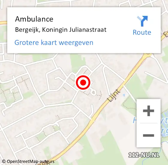 Locatie op kaart van de 112 melding: Ambulance Bergeijk, Koningin Julianastraat op 10 februari 2020 07:59