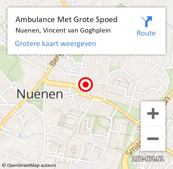 Locatie op kaart van de 112 melding: Ambulance Met Grote Spoed Naar Nuenen, Vincent van Goghplein op 10 februari 2020 09:26