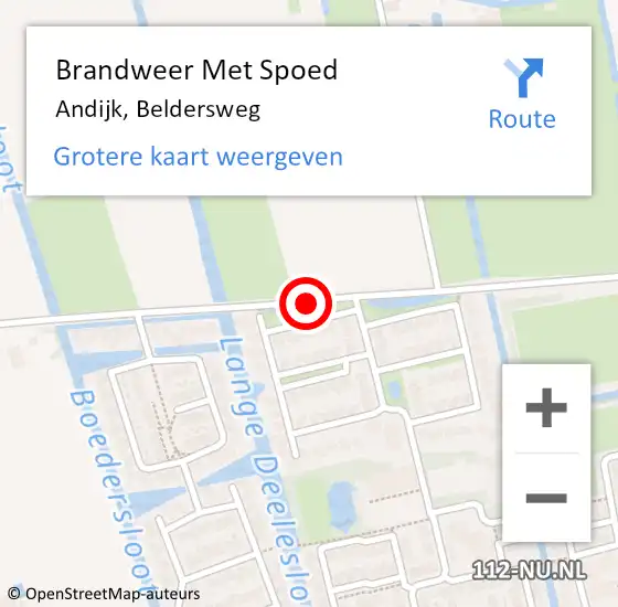 Locatie op kaart van de 112 melding: Brandweer Met Spoed Naar Andijk, Beldersweg op 10 februari 2020 09:53