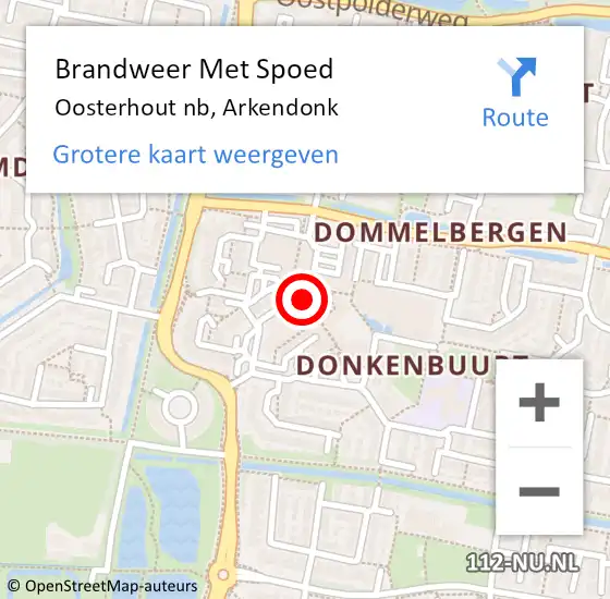 Locatie op kaart van de 112 melding: Brandweer Met Spoed Naar Oosterhout nb, Arkendonk op 10 februari 2020 11:18