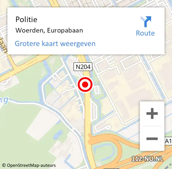 Locatie op kaart van de 112 melding: Politie Woerden, Europabaan op 10 februari 2020 11:23