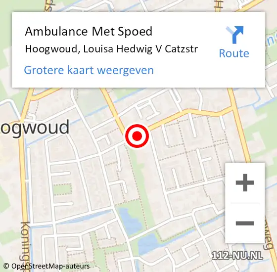 Locatie op kaart van de 112 melding: Ambulance Met Spoed Naar Hoogwoud, Louisa Hedwig V Catzstr op 10 februari 2020 11:47