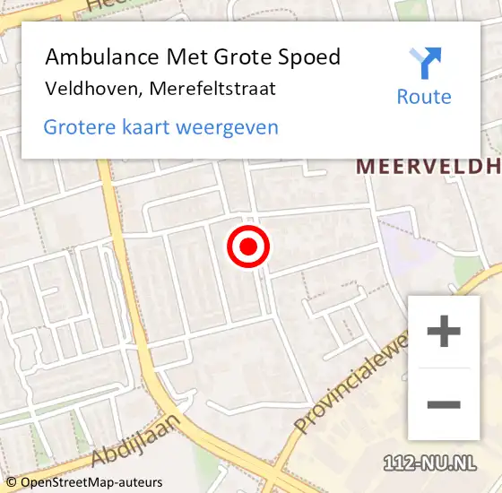 Locatie op kaart van de 112 melding: Ambulance Met Grote Spoed Naar Veldhoven, Merefeltstraat op 10 februari 2020 11:51